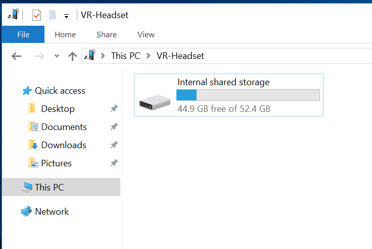 VR headset internal storage drive