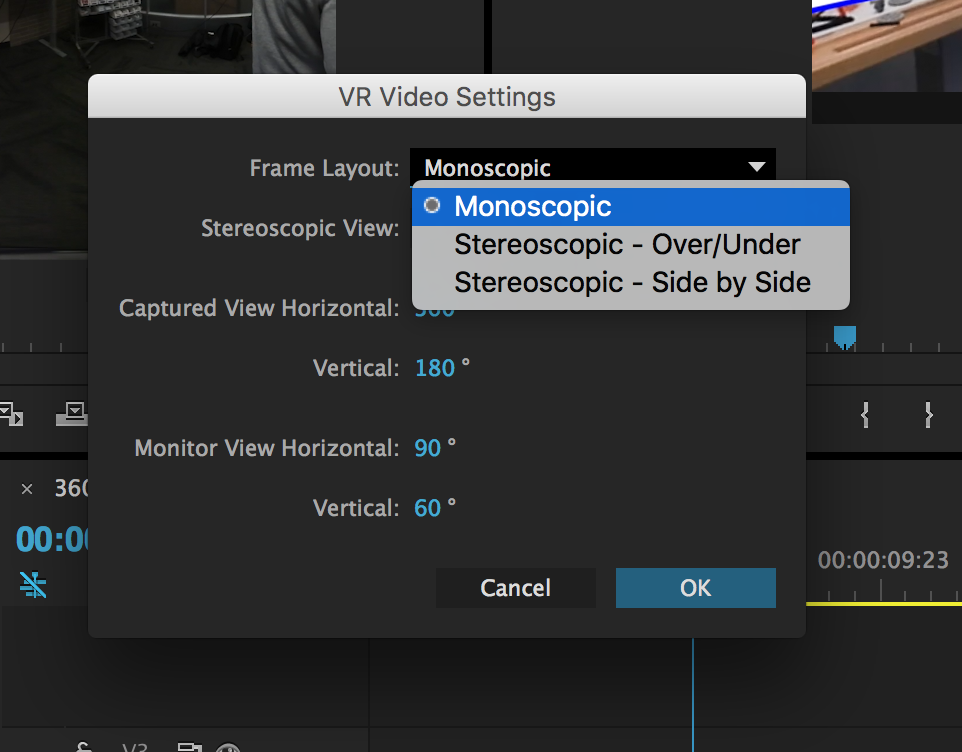 Select monoscopic frame layout