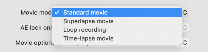 Movie mode options 