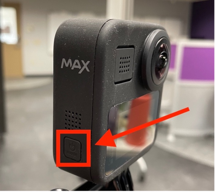 Location of the power button on gopro max